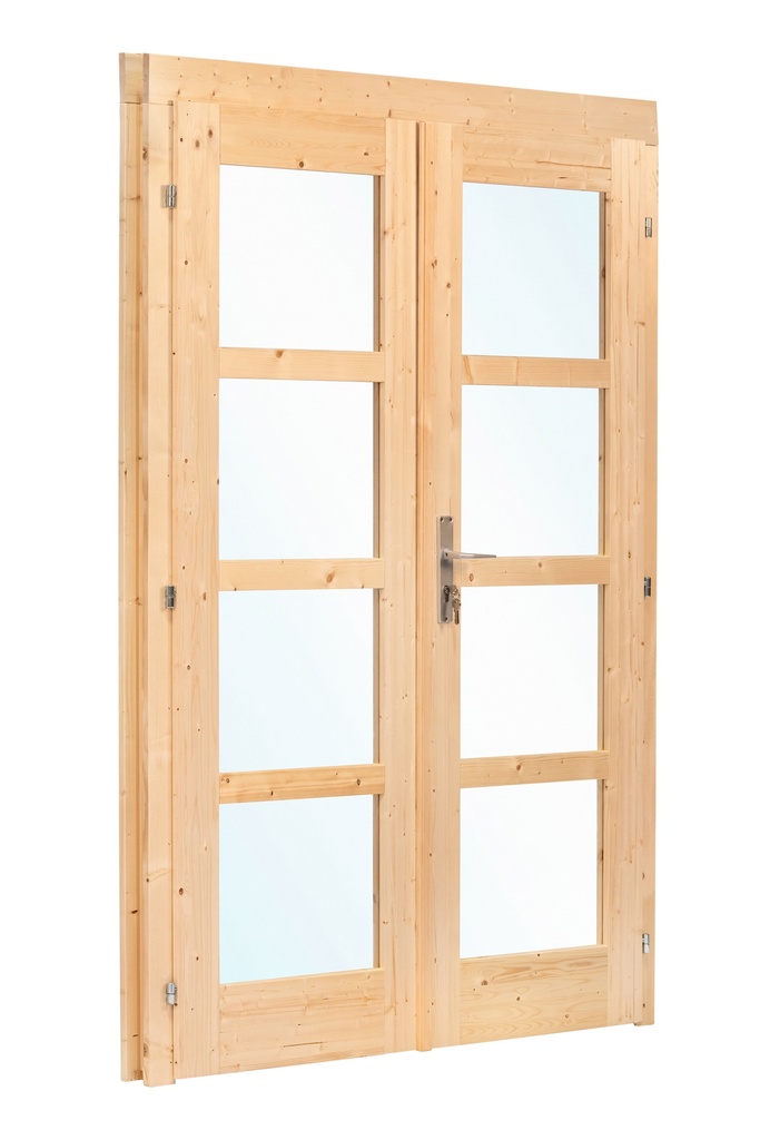 Dubbele deur+kozijn, vuren, enkel glas D1