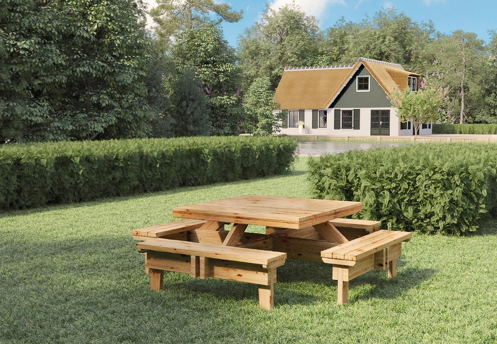 [HK001741] Picknicktafel vierkant Classic, vuren gedroogd, groen geïmpregneerd