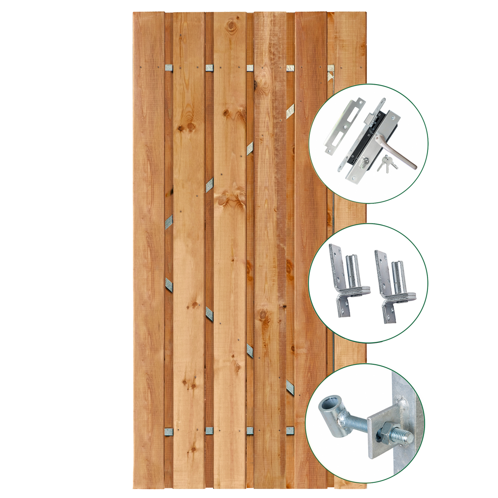 [HK001825] Tuindeur privacy bruin geïmpregneerd 100x195cm / RVS inbouwslotset