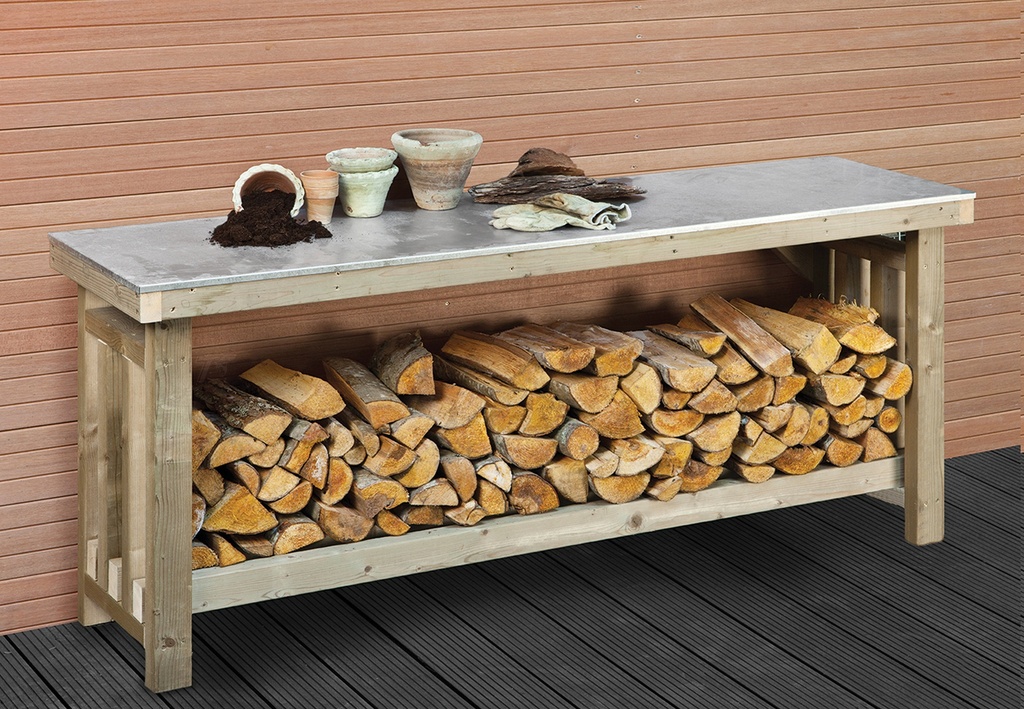 [HK001859] Werkbank XXL grenen groen geïmpregneerd met zinken blad